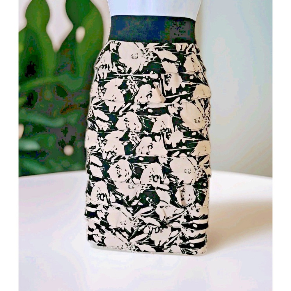 Alfani Pencil Skirt 8 Abstract Print‎ Ruffled Tiers Elastic Career Casual Chic